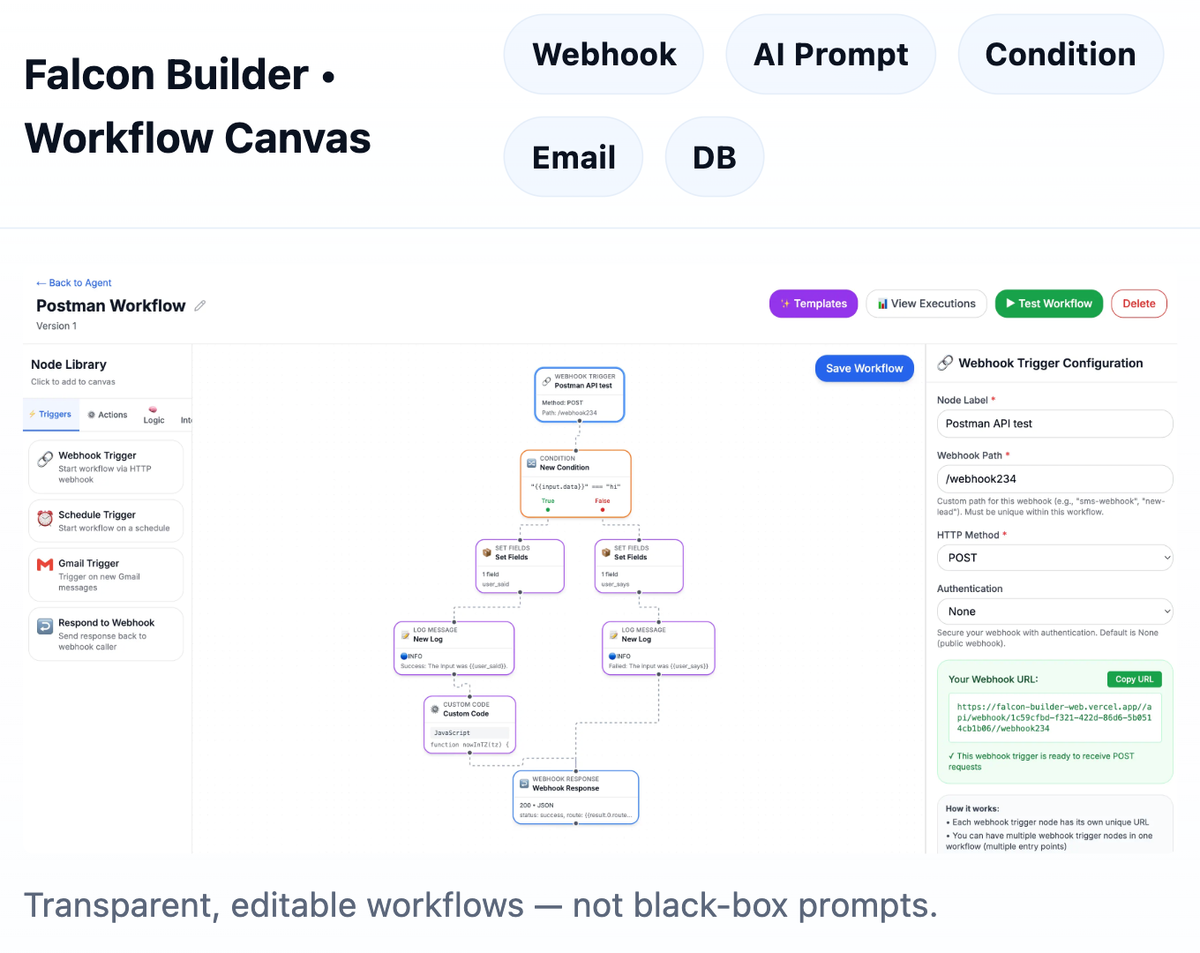 Falcon Builder is Live — Build AI Agents Without Code